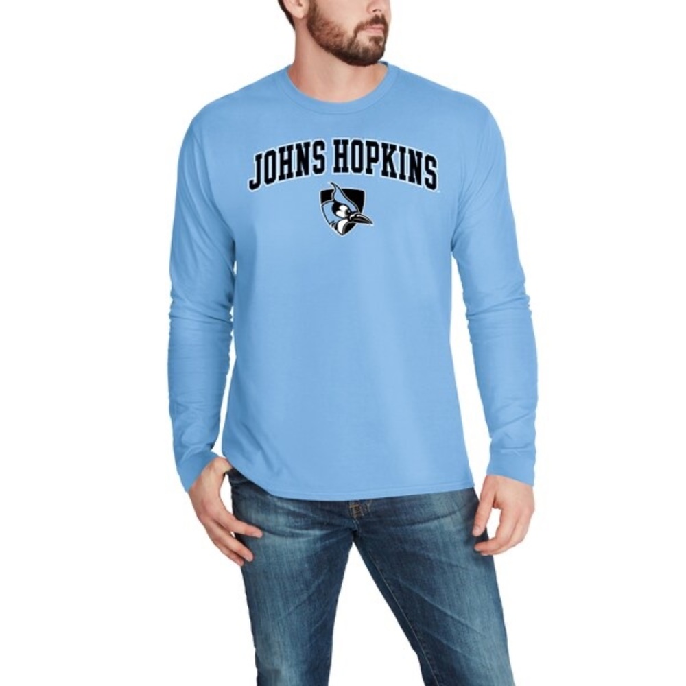 blue long sleeve johns hopkins shirt